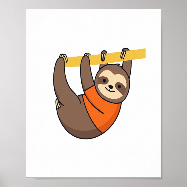 Sloth Hangon Branch mit Orange Poster (Vorne)