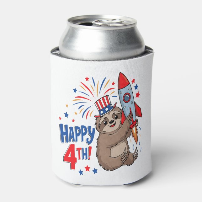 Sloth Happy 4th Rocket Fireworks USA Dosenkühler (Kanne Vorderseite)
