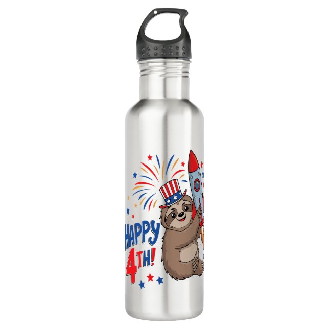 Sloth Happy 4th Rocket Fireworks USA Edelstahlflasche (Vorderseite)