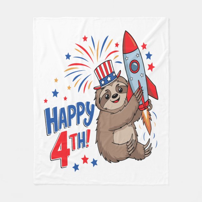 Sloth Happy 4th Rocket Fireworks USA Fleecedecke (Vorderseite)