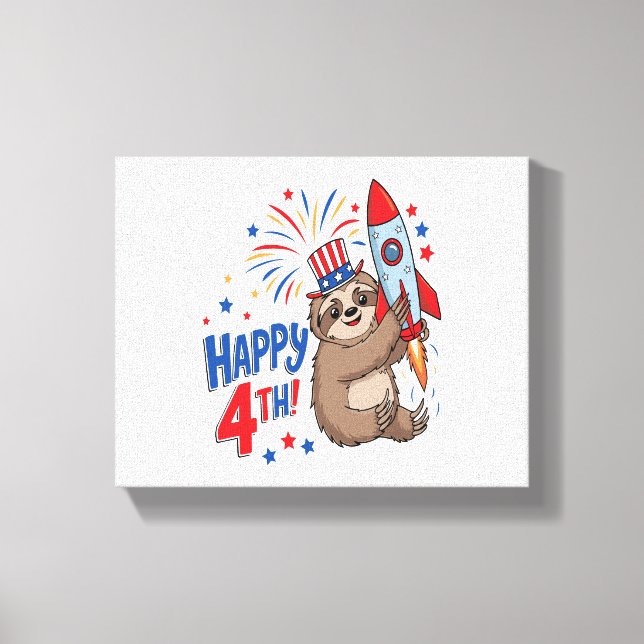 Sloth Happy 4th Rocket Fireworks USA Leinwanddruck (Vorderseite)