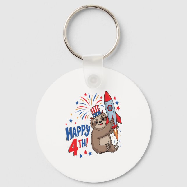 Sloth Happy 4th Rocket Fireworks USA Schlüsselanhänger (Vorderseite)