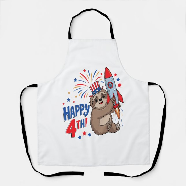Sloth Happy 4th Rocket Fireworks USA Schürze (Vorderseite)