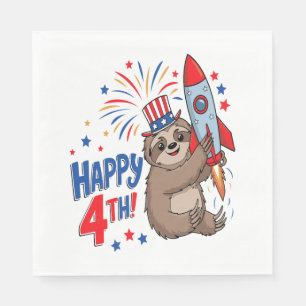 Sloth Happy 4th Rocket Fireworks USA Serviette