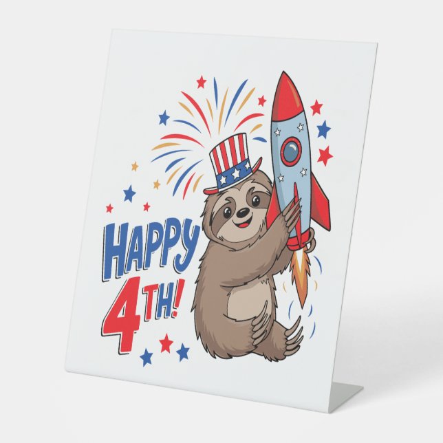 Sloth Happy 4th Rocket Fireworks USA Sockelschild (Vorderseite)