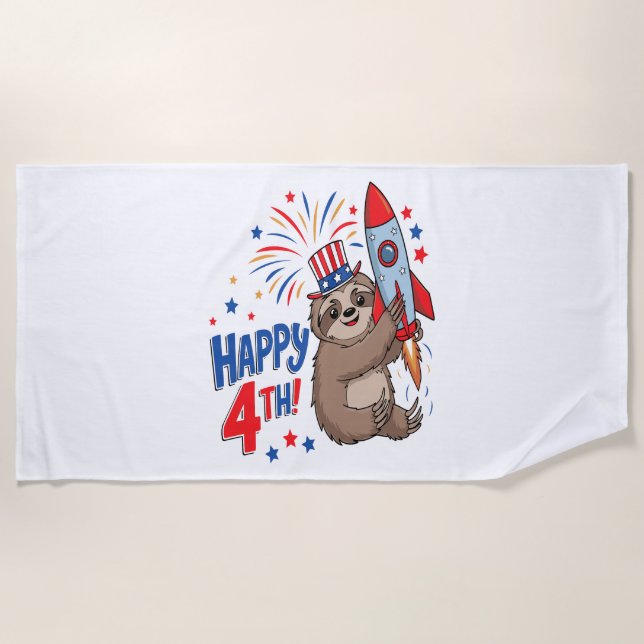 Sloth Happy 4th Rocket Fireworks USA Strandtuch (Vorderseite)