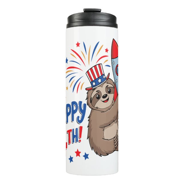 Sloth Happy 4th Rocket Fireworks USA Thermosbecher (Vorderseite)
