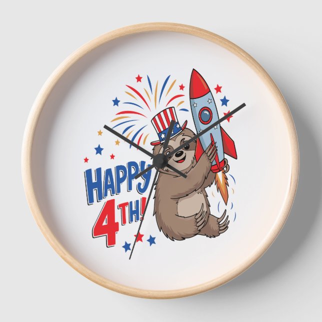 Sloth Happy 4th Rocket Fireworks USA Uhr (Vorderseite)
