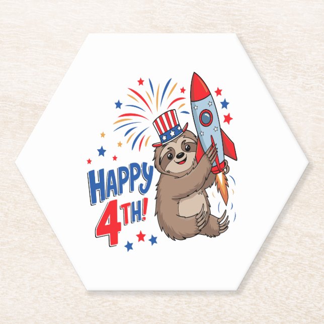 Sloth Happy 4th Rocket Fireworks USA Untersetzer (Vorderseite)