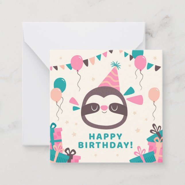 Sloth Happy Birthday Mitteilungskarte (Vorderseite)
