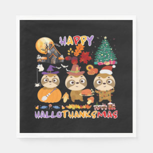 Sloth Happy Hallothanksmas Funny Halloween Thanksg Serviette