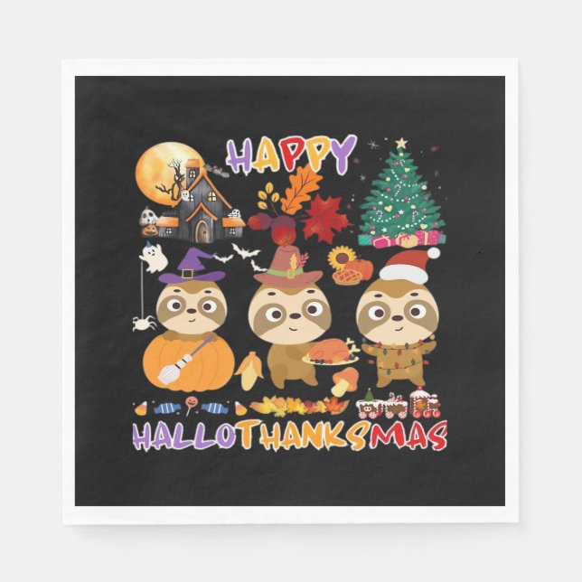Sloth Happy Hallothanksmas Funny Halloween Thanksg Serviette (Vorderseite)