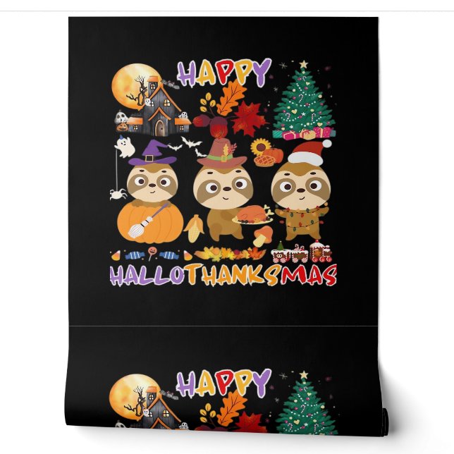 Sloth Happy Hallothanksmas Funny Halloween Thanksg Tapete (Abrollen)