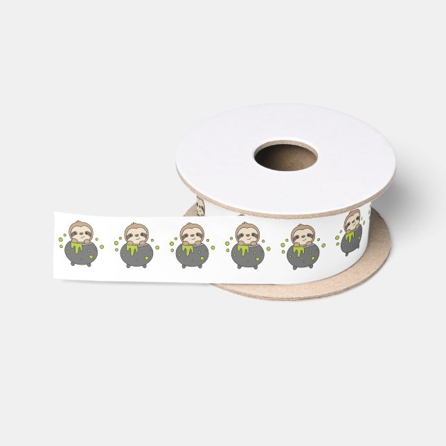 Sloth Happy Halloween Cauldron Bat Satinband (Spule)
