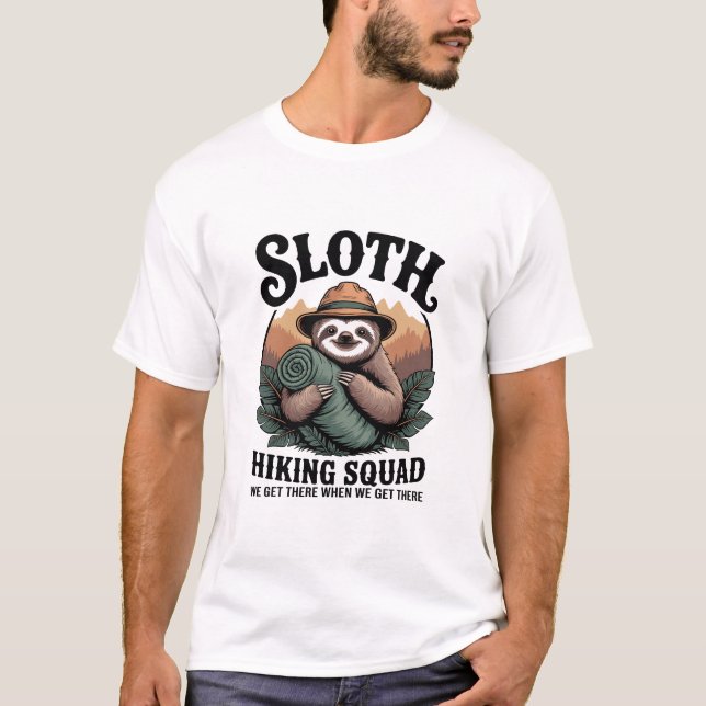 Sloth Hiking Squad Funny Camping T-Shirt (Vorderseite)