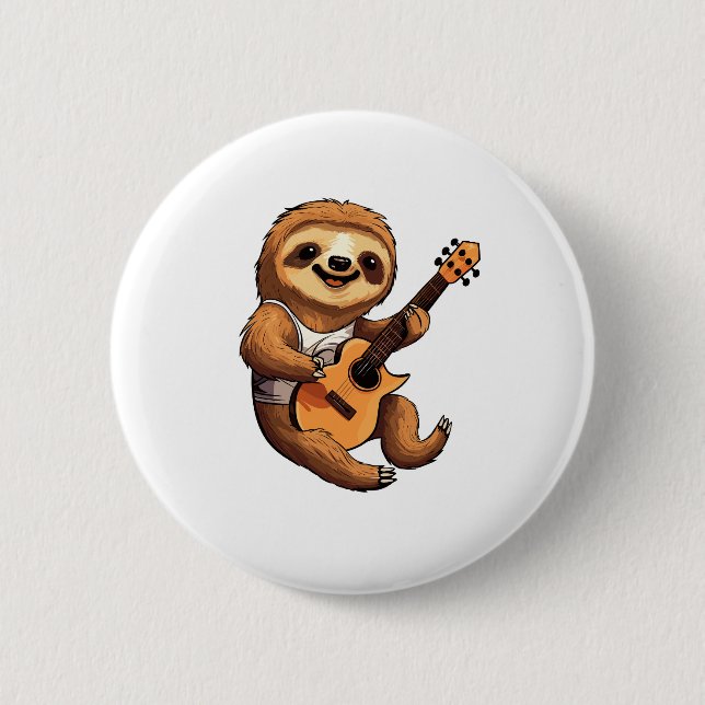Sloth Holding Guitar Weihnachtsmannmütze Button (Vorderseite)