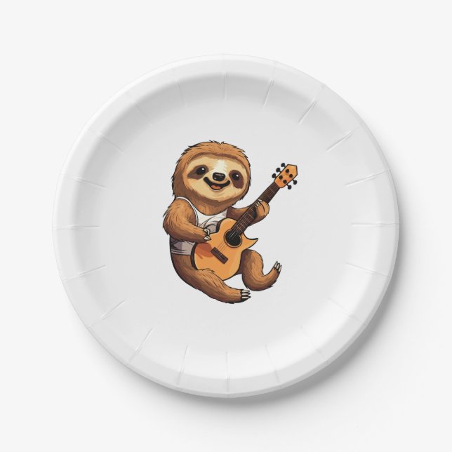 Sloth Holding Guitar Weihnachtsmannmütze Pappteller (Vorderseite)