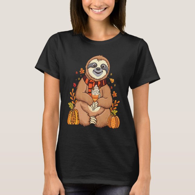 Sloth holding pumpkin spice happy Fall Yall autumn T-Shirt (Vorderseite)
