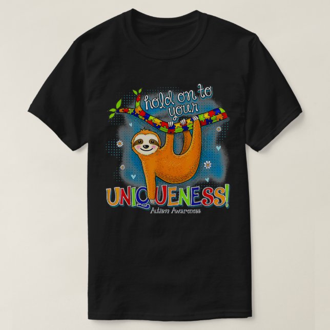 Sloth Holding Puzzle Piece Herz Niedliche Schlucht T-Shirt (Design vorne)