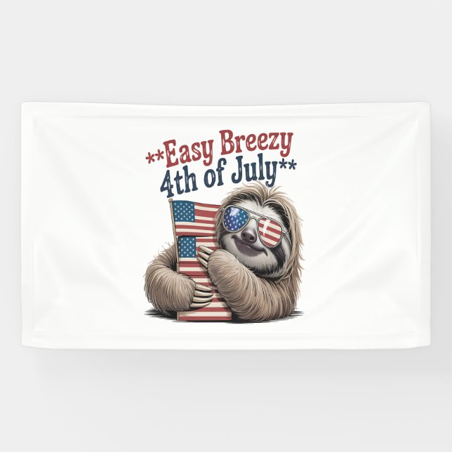 Sloth Hugging Flag 4. Juli Banner (Horizontal)