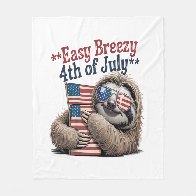 Sloth Hugging Flag 4. Juli Fleecedecke (Vorderseite)