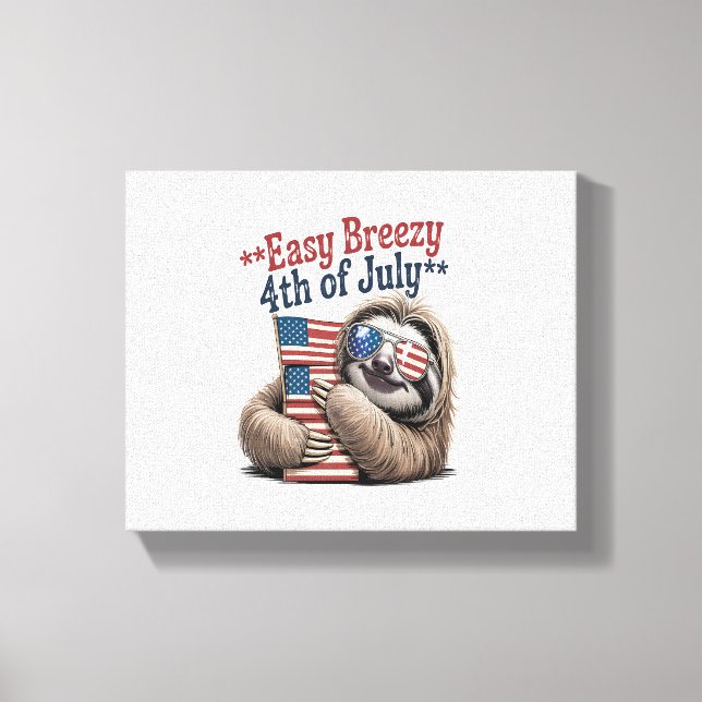 Sloth Hugging Flag 4. Juli Leinwanddruck (Vorderseite)