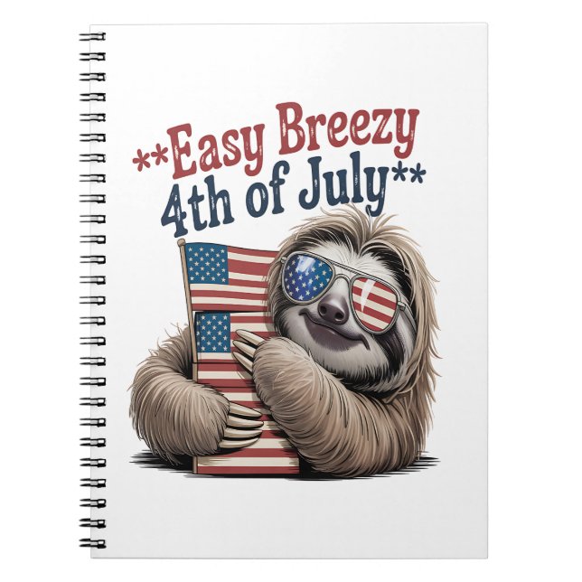 Sloth Hugging Flag 4. Juli Notizblock (Vorderseite)
