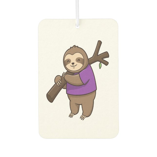 Sloth Hugging Tree Branch Wearing Purple Autolufterfrischer (Vorderseite)