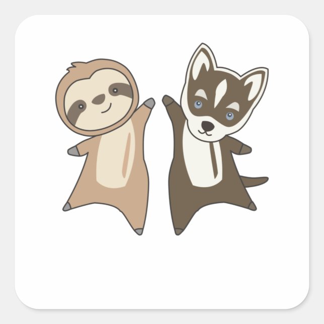 Sloth Husky Dog Sloth Dogs Quadratischer Aufkleber (Vorderseite)