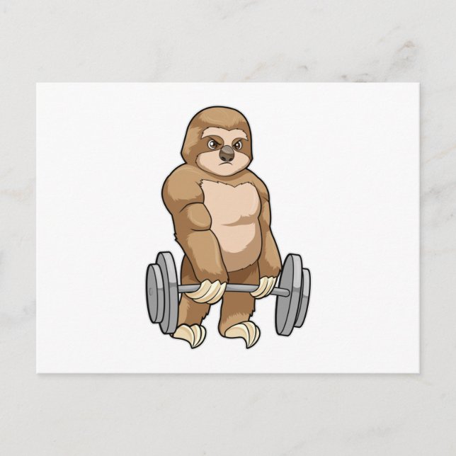 Sloth in Bodybuilding mit Barbell Postkarte (Vorderseite)