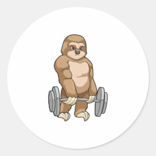 Sloth in Bodybuilding mit Barbell Runder Aufkleber