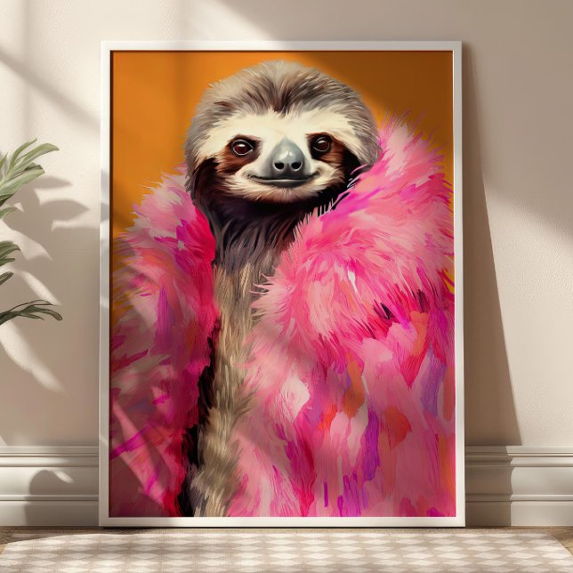 Sloth in rosa Fur Animal Fashion Art Print Poster (Von Creator hochgeladen)