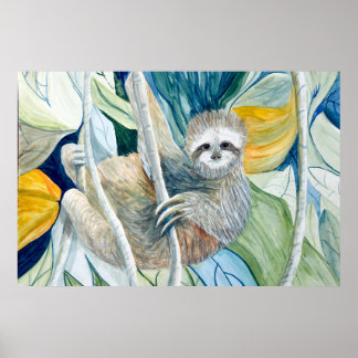 Sloth Insel Rain Forest Tropical Print Poster