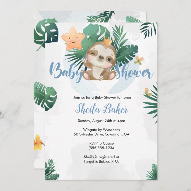 Sloth Invitation, Sloth Baby shower Invitation (Devant / Derrière)