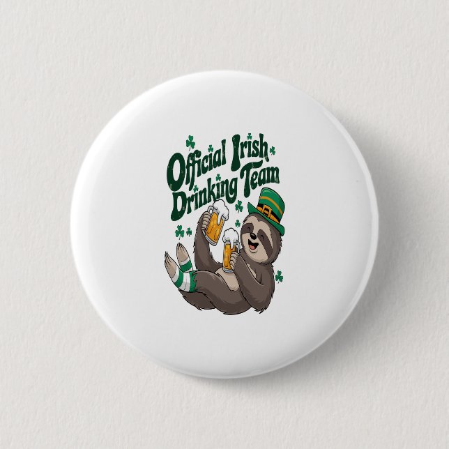 Sloth Irish Drinking St Patrick's Day Button (Vorderseite)