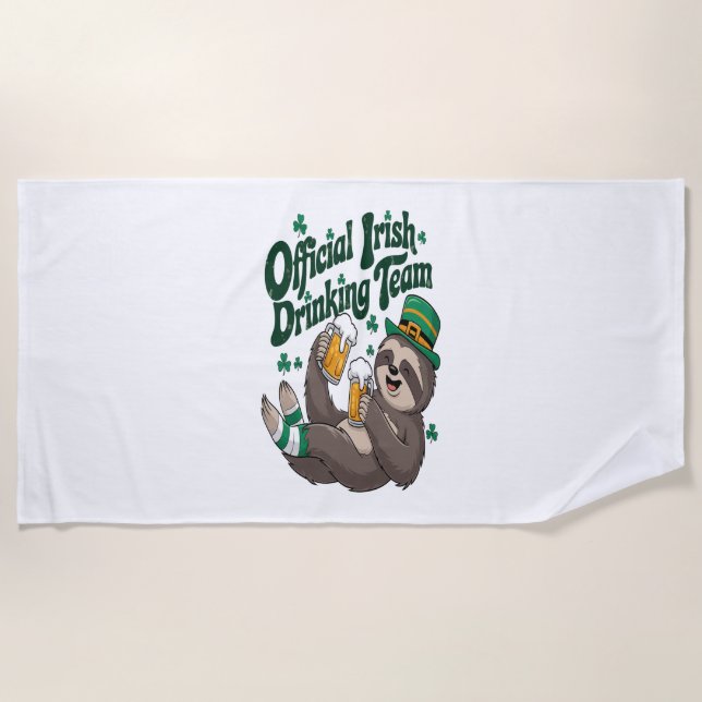 Sloth Irish Drinking St Patrick's Day Strandtuch (Vorderseite)
