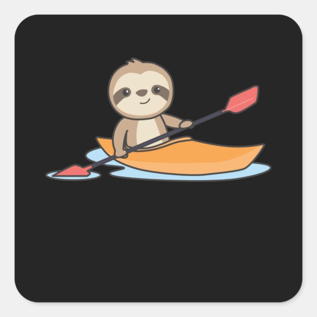 Sloth Kayak Team Paddling Funny Sloths Quadratischer Aufkleber (Vorderseite)