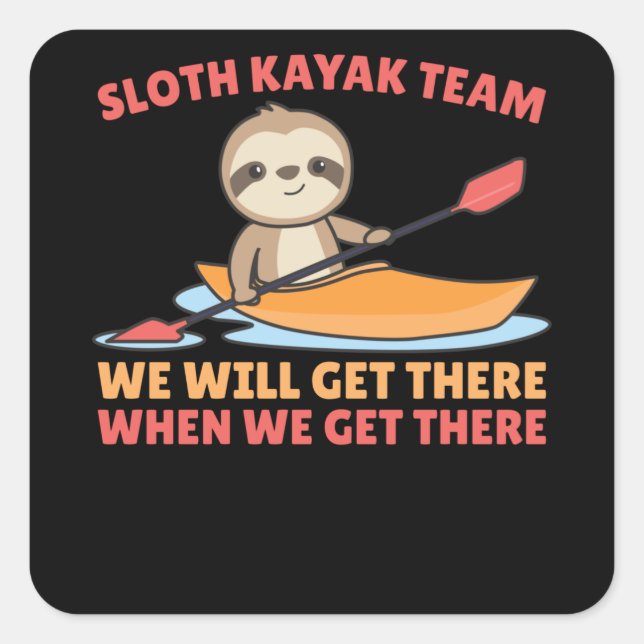 Sloth Kayak Team Paddling Funny Sloths Quadratischer Aufkleber (Vorderseite)