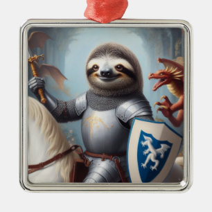 Sloth Knight Fighting Dragons Ornament Aus Metall