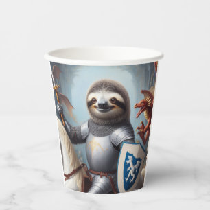 Sloth Knight Fighting Dragons Pappbecher