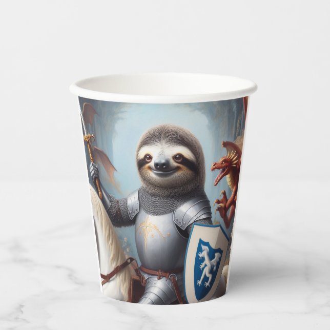 Sloth Knight Fighting Dragons Pappbecher (Vorderseite)
