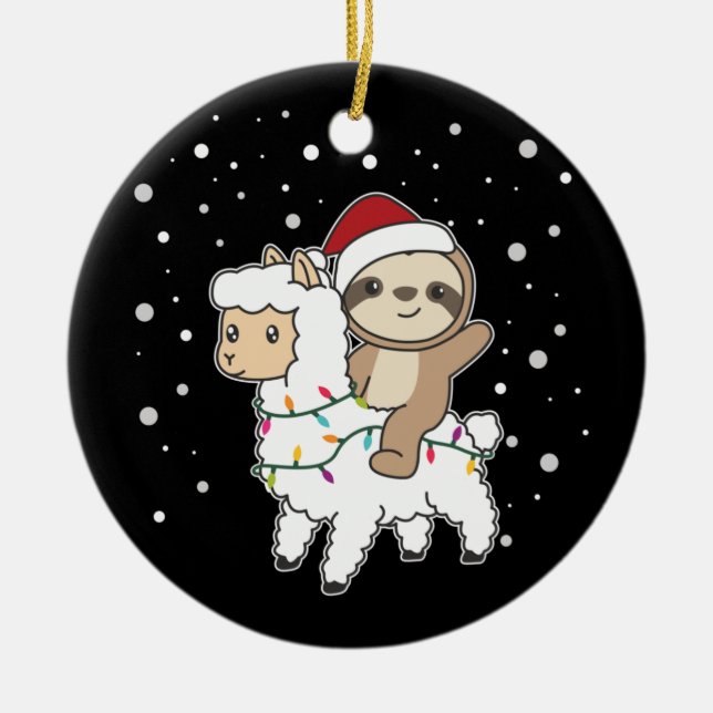 Sloth Lama Christmas Snow Wintertiere Keramik O Keramik Ornament (Vorne)