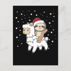 Sloth Lama Weihnachtsschnee Wintertiere Feiertagspostkarte