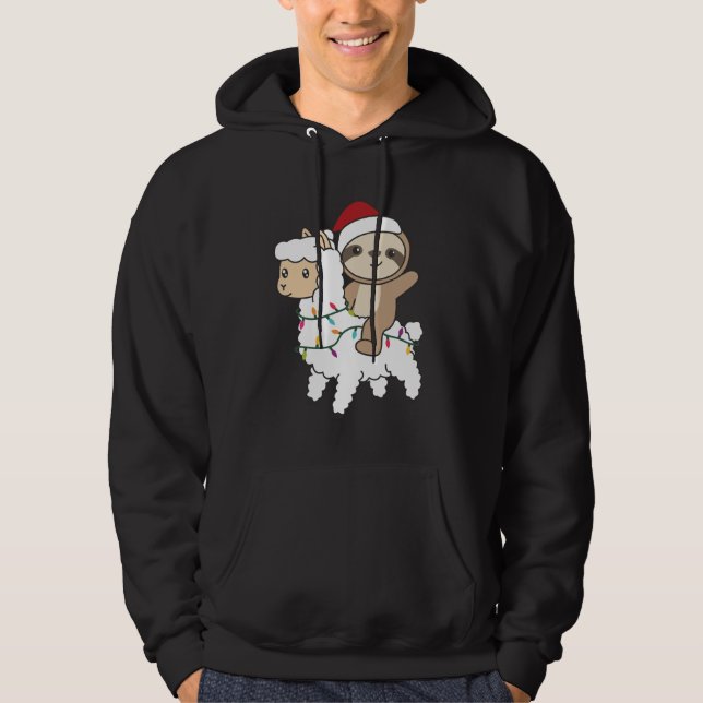 Sloth Lama Weihnachtsschnee Wintertiere Hoodie (Vorderseite)