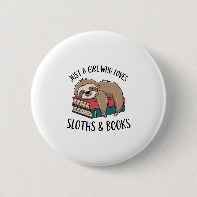 Sloth Lover Book Reading T - Shirt Design Button (Vorderseite)