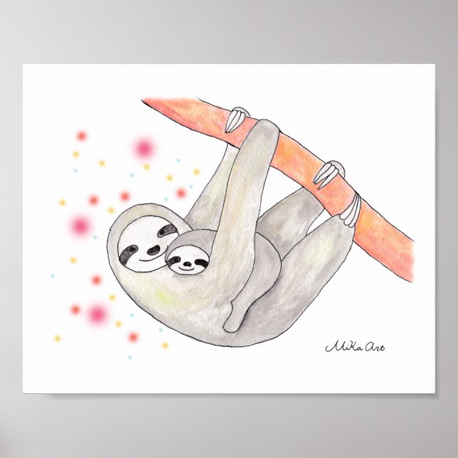 Sloth Mama und Baby Poster Einzigartiges Sloth Kin (Vorne)