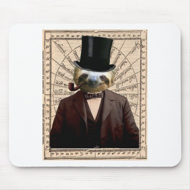 Sloth-Mann viktorianisches Steampunk anthropomorph Mousepad (Vorne)