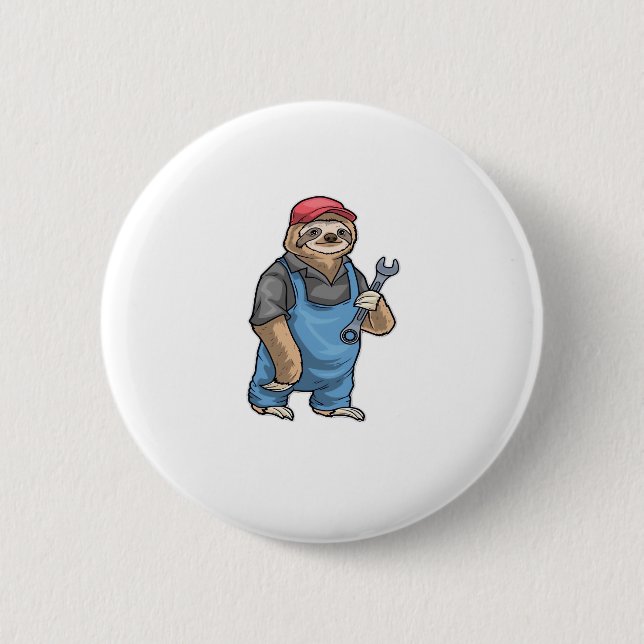 Sloth Mechanic Wrench Classic T - Shirt Button (Vorderseite)