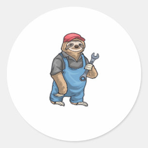 Sloth Mechanic Wrench Classic T - Shirt Runder Aufkleber