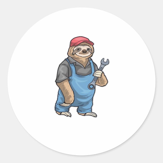 Sloth Mechanic Wrench Classic T - Shirt Runder Aufkleber (Vorderseite)